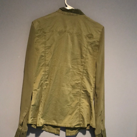 Guess sheer sleeve olive green blouse - Picture 2 of 2